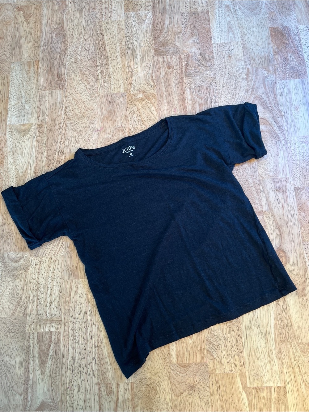 J. Crew Black 100% Linen Tee Shirt with Rolled Sleeves Size XS